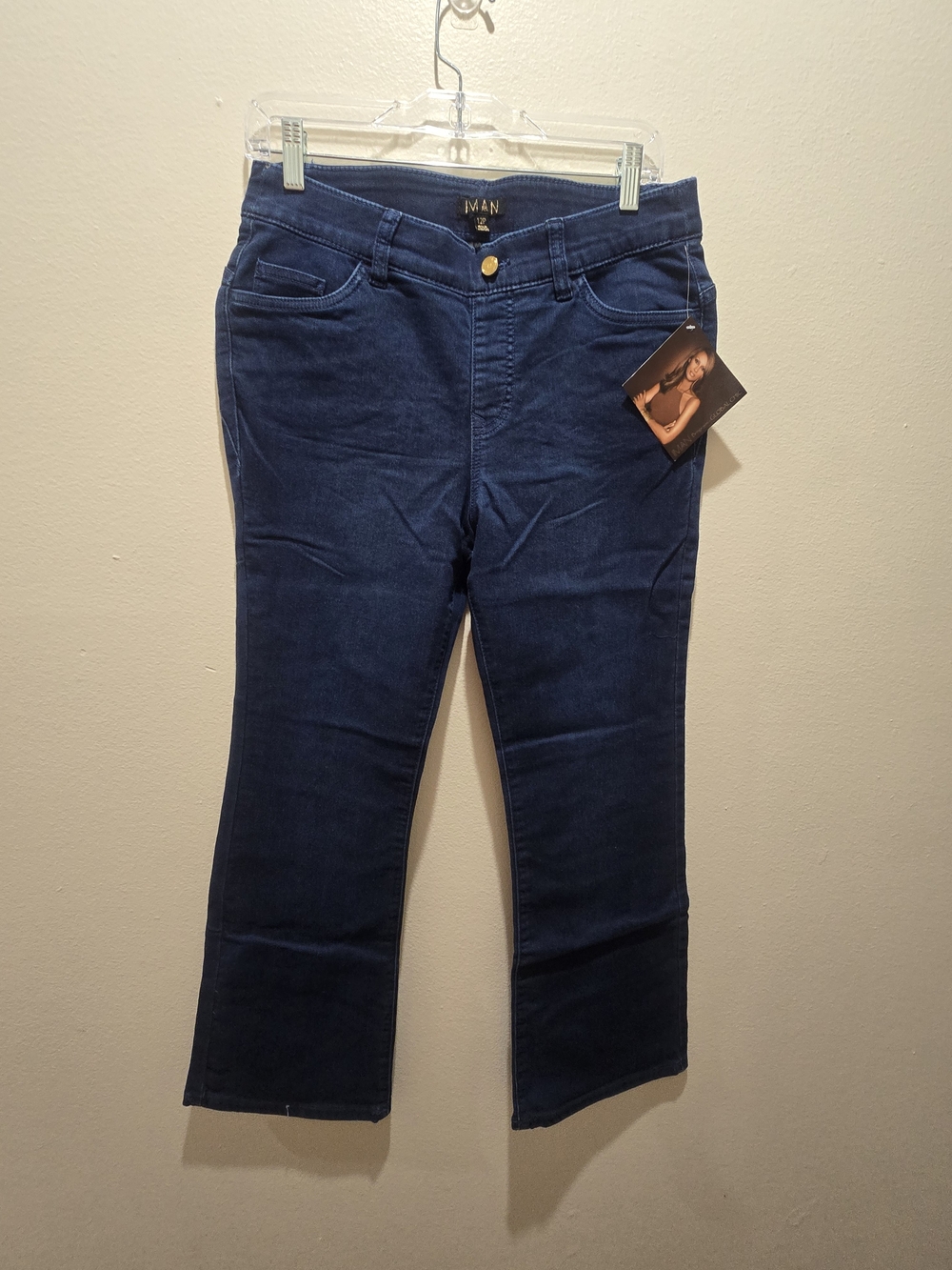 IMAN Women's Navy Straight Leg Stretch Jeans 12 Petite